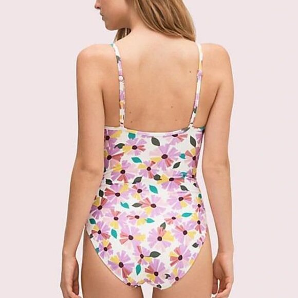 Kate Spade Wallflower Floral Print Draped Molded Cup One Piece Swimsuit - Picture 3 of 10